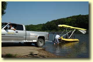 Launching the Flying Boat with the wing on